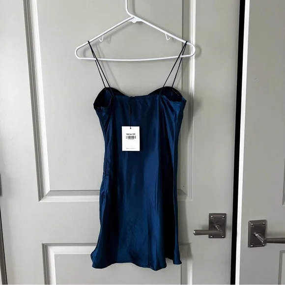 NWT Hello Molly STRUT ALL NIGHT DRESS Blue Satin Mini Dress - Picture 3 of 6